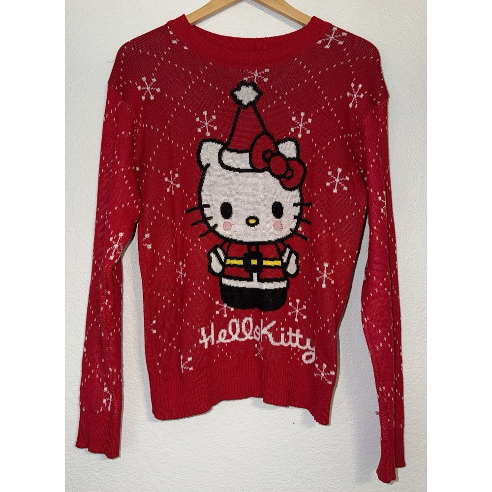 Hello Kitty Santa Christmas Sweater Women's Medium Red Sanrio Holiday Knit